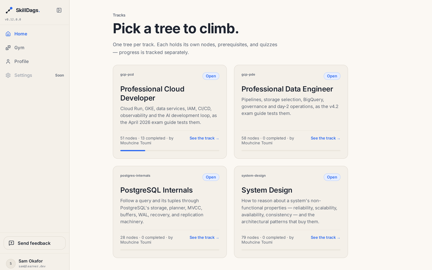 The subjects. Four live subjects, 216 modules. The app knows nothing about any of them.